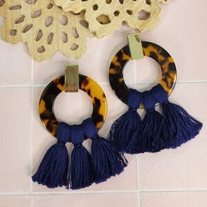 Tiny Tassel Tortoiseshell and Navy Tassel Earrings